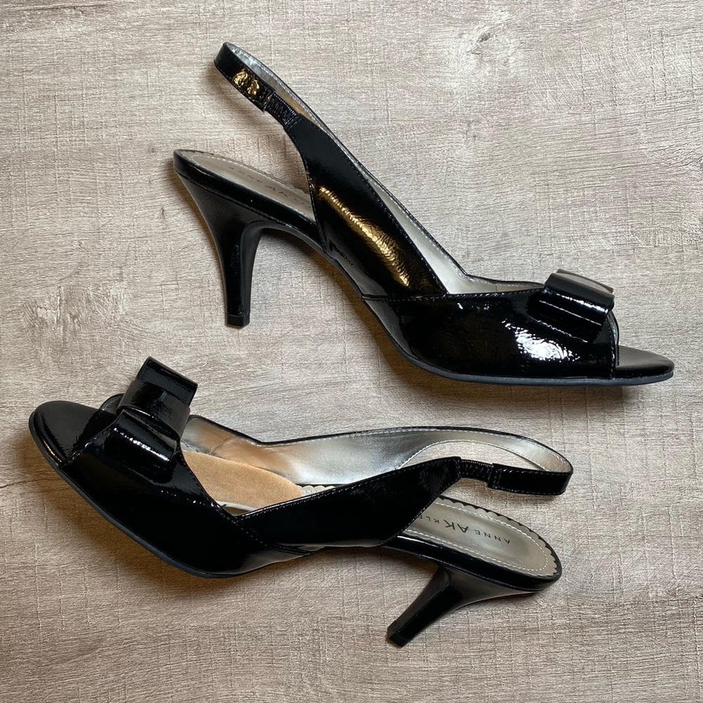 Ann Klein | womens iFlex Danita slingback peep toe black heels 10M